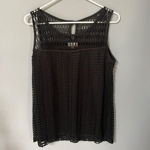 Le Rouge Womens Large Black Woven Blouse with Black Slip